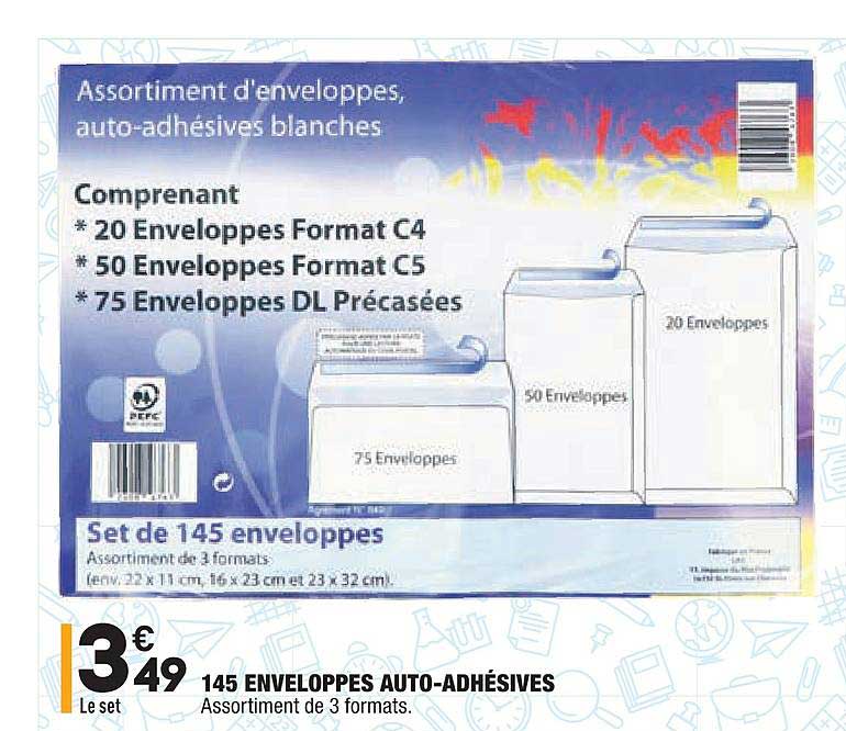 145 enveloppes auto-adhésives