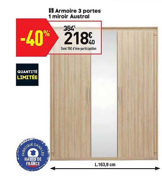armoire 3 portes 1 miroir austral