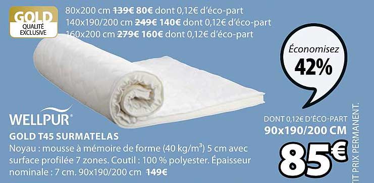 gold t45 surmatelas wellpur