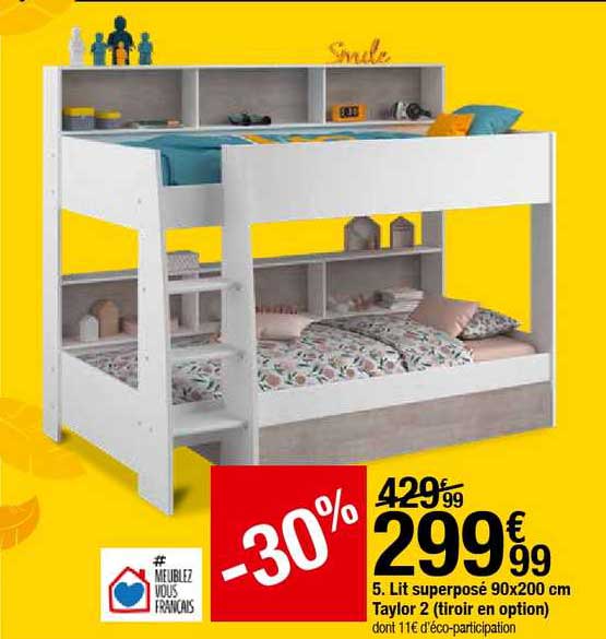 lit superposé 90x200 cm taylor 2