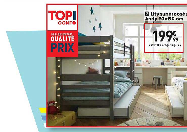 lits superposés andy 90x190 cm