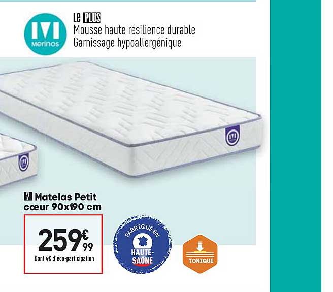 matelas petit cœur 90x190 cm