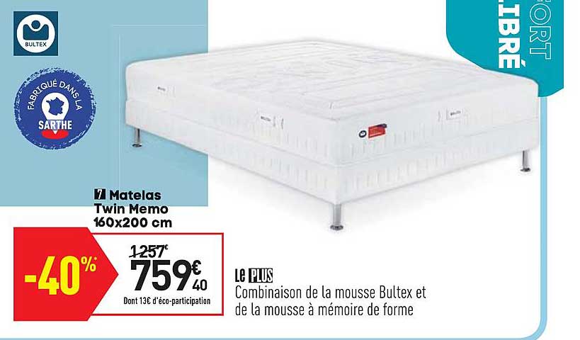 matelas twin memo 160x200 cm