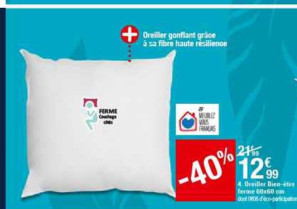 oreiller bien être ferme 60x60 cm