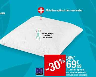 oreiller spécial cervicale 60x60 cm