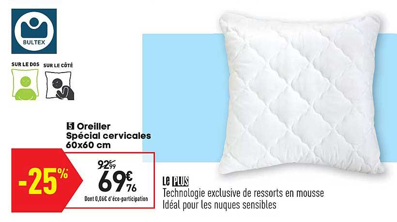 oreiller spécial cervicales 60x60 cm