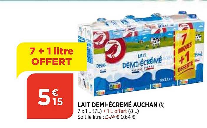 lait demi-écrémé auchan