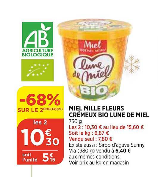 miel mille fleurs crémeux bio lune de miel