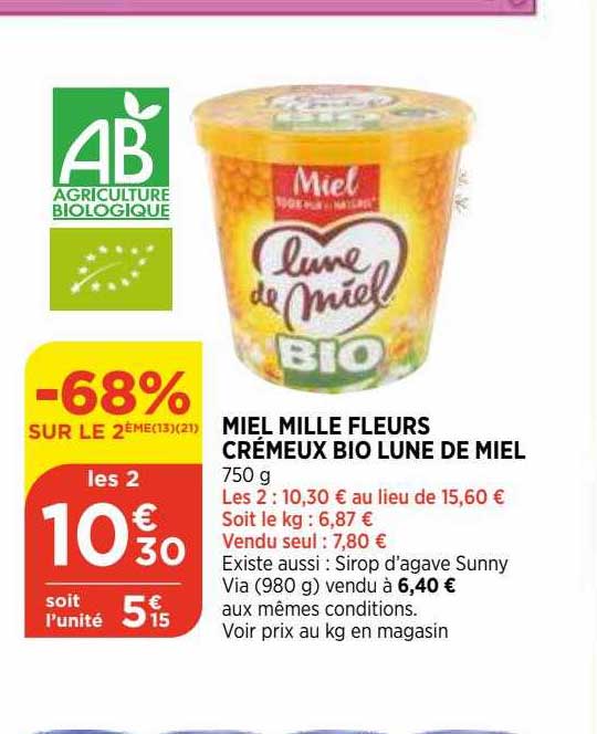 miel mille fleurs crémeux bio lune de miel