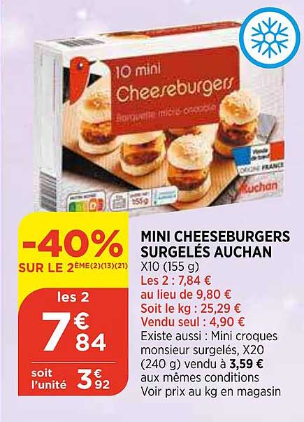 Mini Cheeseburgers Surgelés Auchan