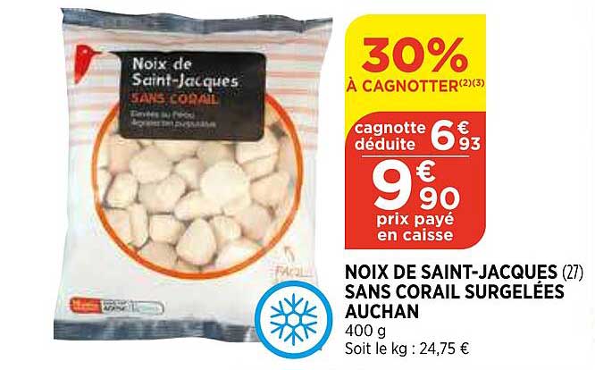 noix de saint-jacques sans corail surgelées auchan