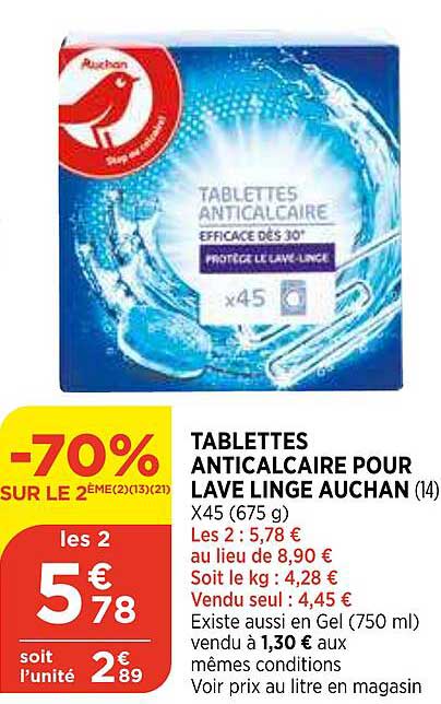 tablettes anticalcaire pour lave linge auchan