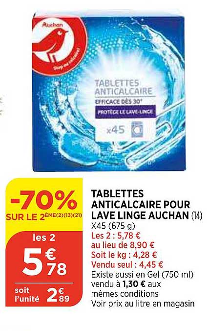 tablettes anticalcaire pour lave linge auchan