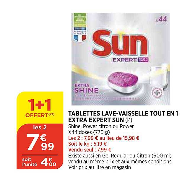 tablettes lave-vaisselle tout en 1 extra expert sun