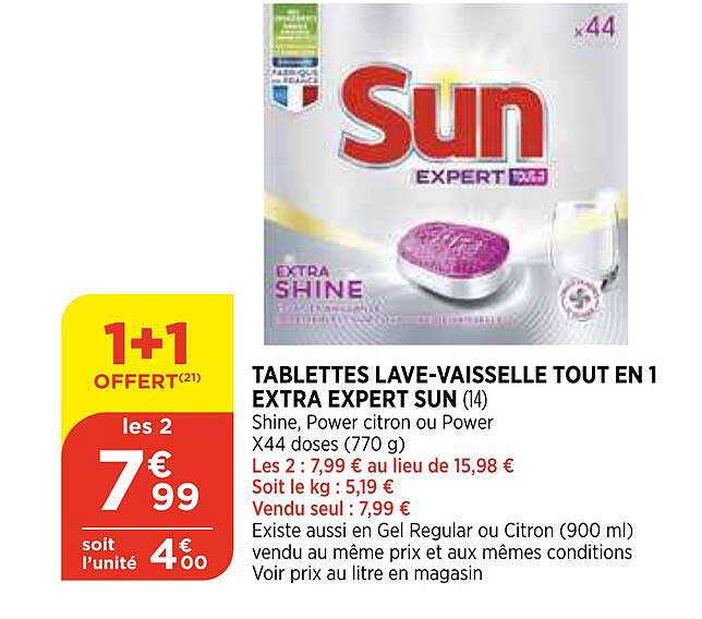 tablettes lave-vaisselle tout en 1 extra expert sun