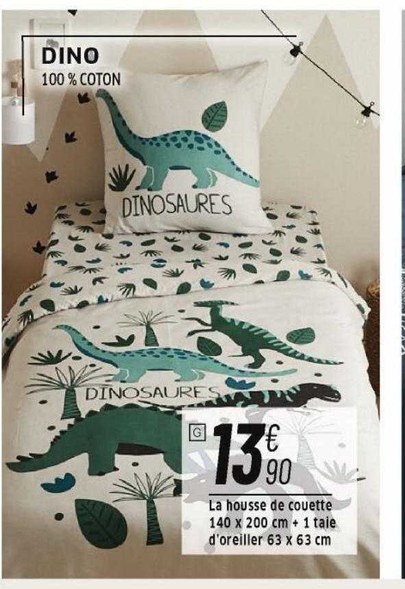 la housse de couette 140 x 200 cm + 1 taie d'oreiller 63 x 63 cm dino
