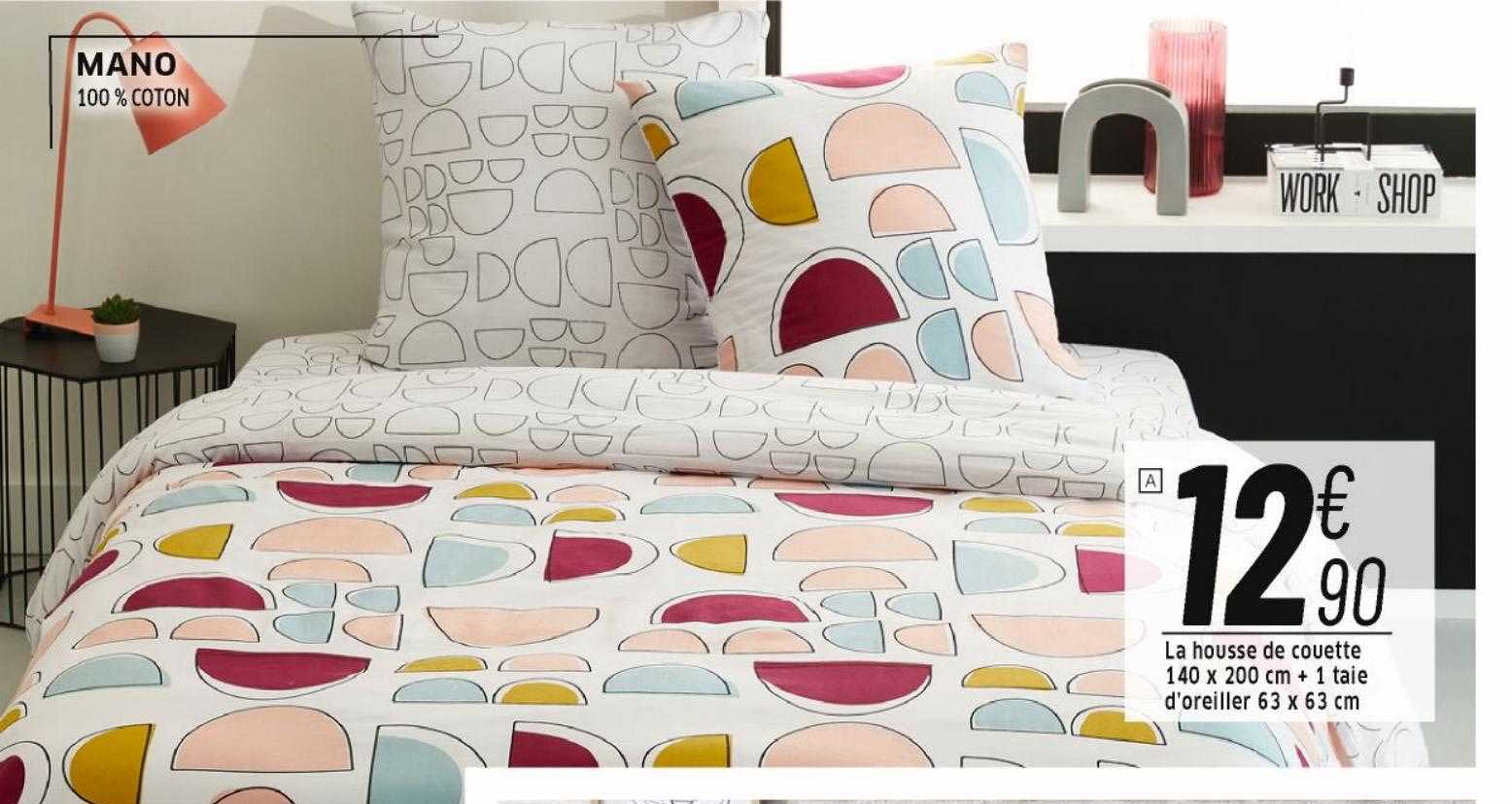 la housse de couette 140 x 200 cm + 1 taie d'oreiller 63 x 63 cm mano