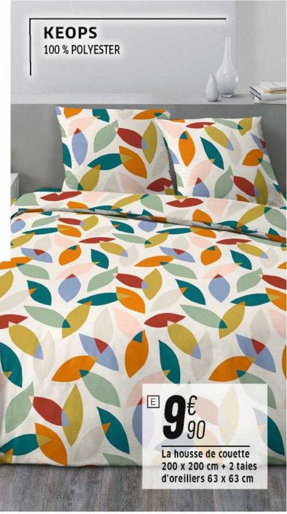 la housse de couette 200 x 200 cm + 2 taies d'oreillers 63 x 63 cm keops