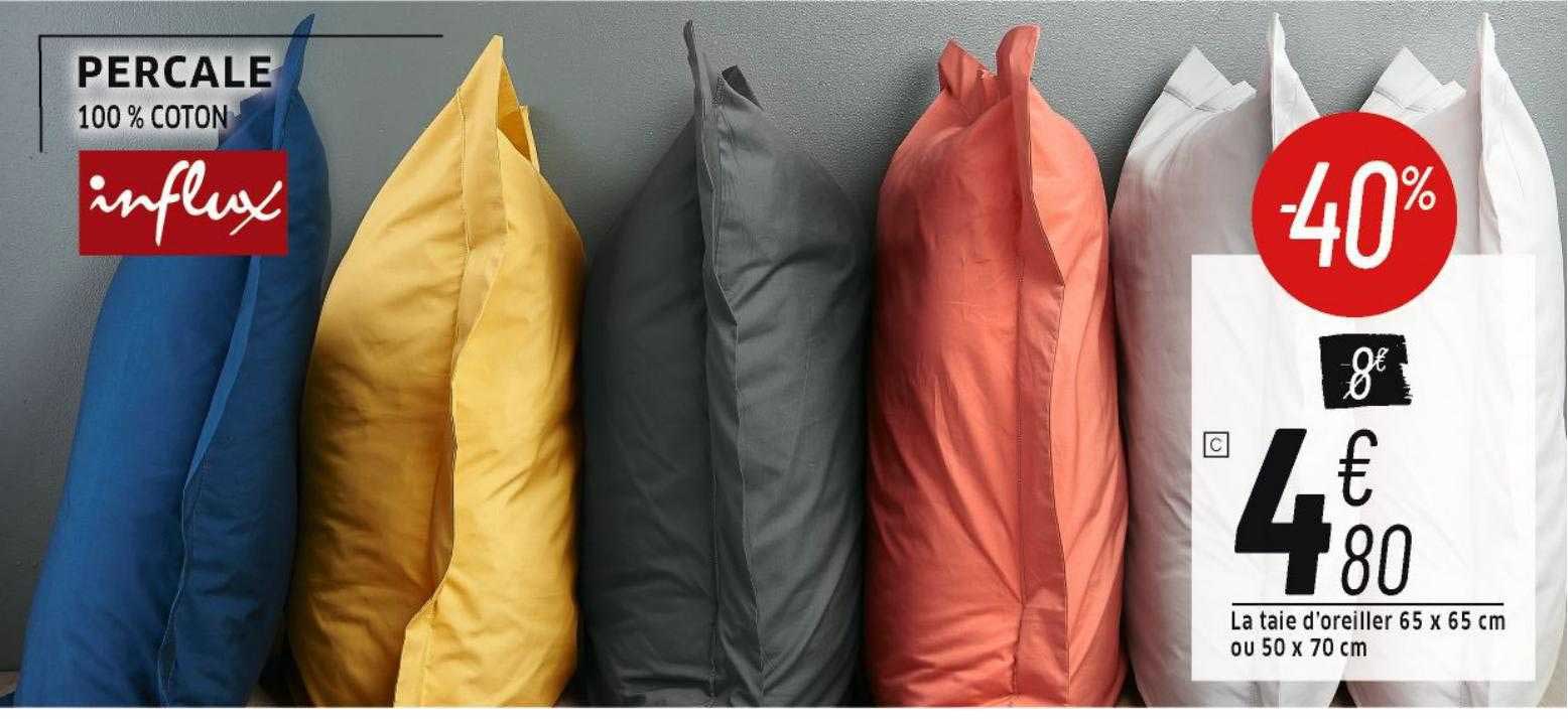 la taie d'oreiller 65 x 65 cm ou 50 x 70 cm percale