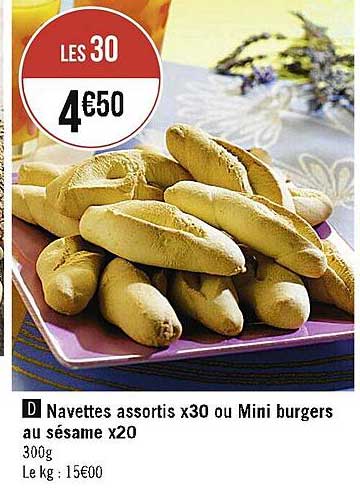 navettes assortis x30 ou mini burgers au sésame x20
