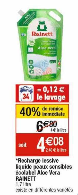 recharge lessive liquide peaux sensibles écolabel aloe vera rainett