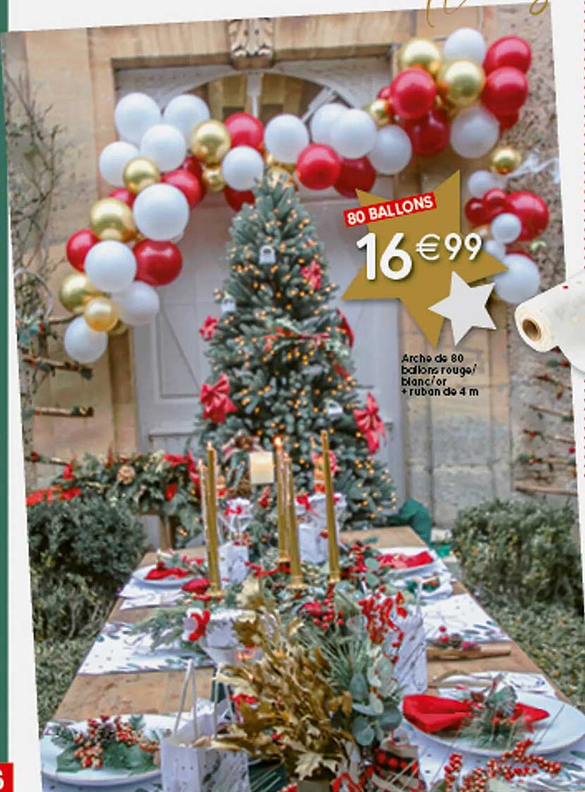 Arche De 80 Ballons Rouge Blanc Or + Ruban De 4m