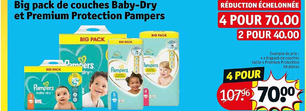 big pack de couches baby-dry et premium protection pampers