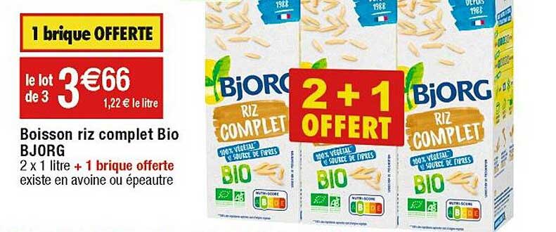 Boisson Riz Complet Bio Bjorg 1 Brique Offerte