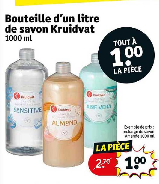 bouteille d'un litre de savon kruidvat
