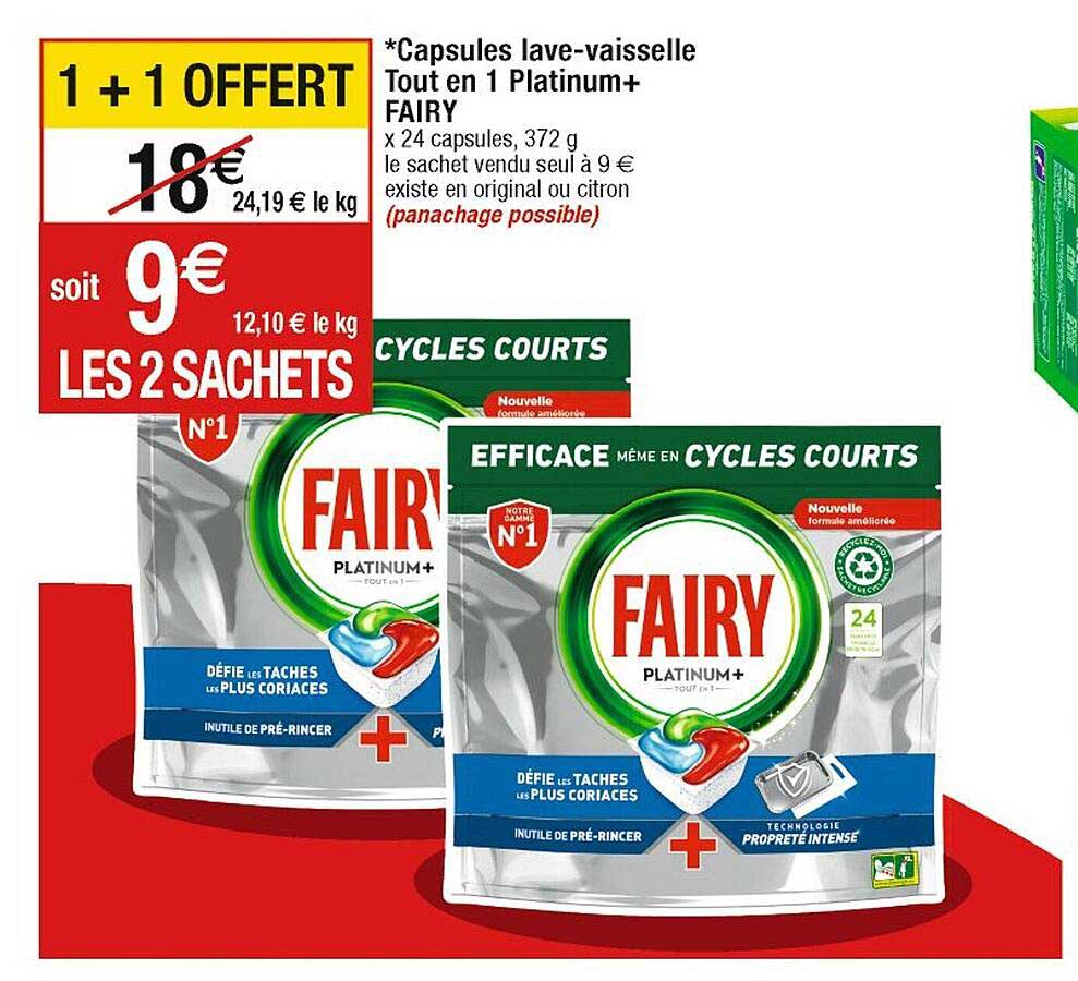 capsules lave-vaisselle tout en 1 platinum+ fairy