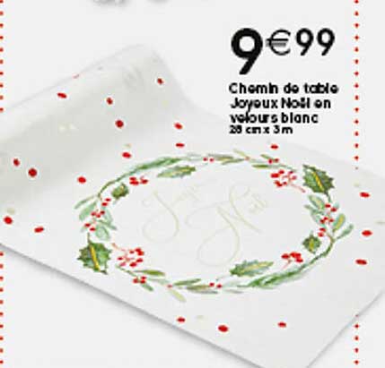 chemin de table joyeux noël en velours blanc