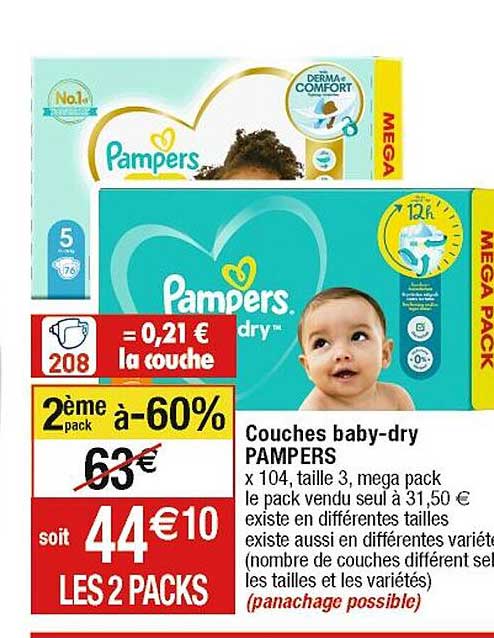 Couches Baby-dry Pampers