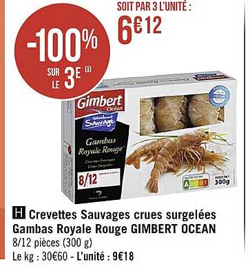 crevettes sauvages crues surgelées gambas royale rouge gimbert ocean