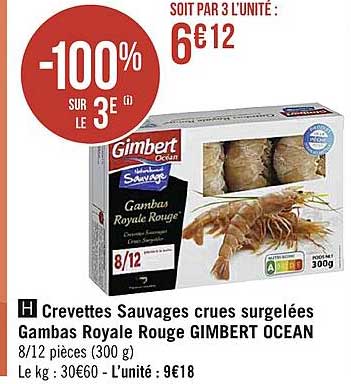 crevettes sauvages crues surgelées gambas royale rouge gimbert océan