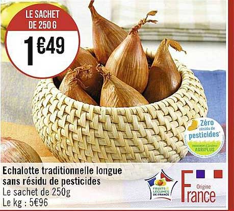echalotte traditionnelle longue sans résidu de pesticides