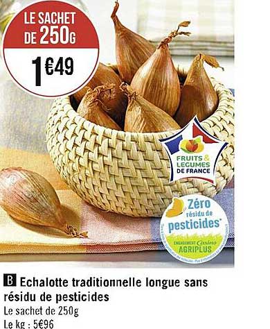 échalotte traditionnelle longue sans résidu de pesticides