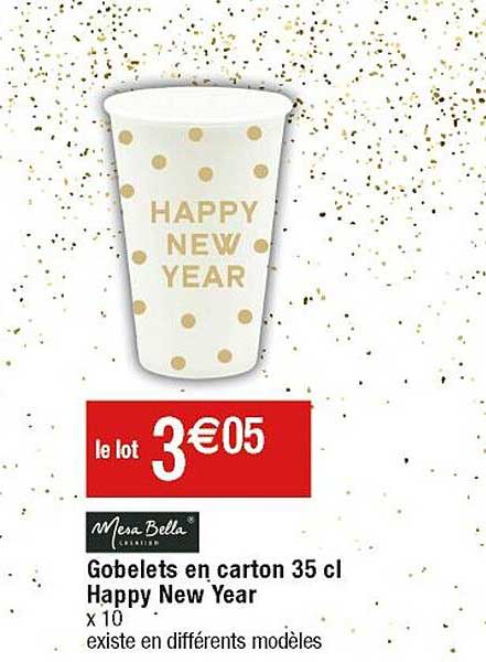gobelets en carton 35cl happy new year mesa bella