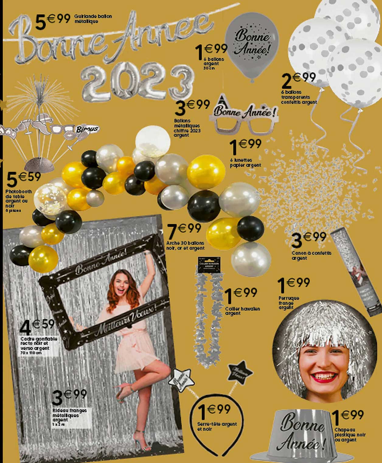 Guirlande Ballon Métallique, 6 Ballons Argent 30 Cm, Ballons Métalliques Chiffre 2023 Argent, 6 Lunettes Papier Argent, 6 Ballons Transparents Confettis Argent, Photobooth De Table Argent Ou Noir