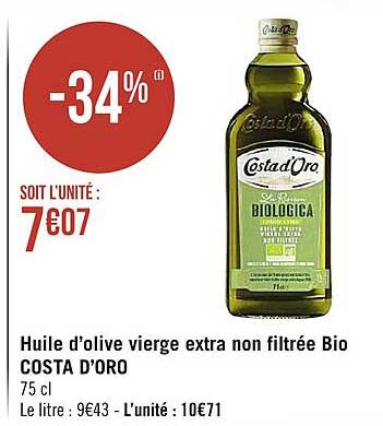 huile d'olive vierge extra non filtrée bio costa d'oro