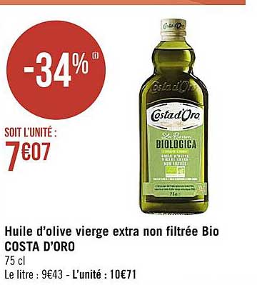 huile d'olive vierge extra non filtrée bio costa d'oro