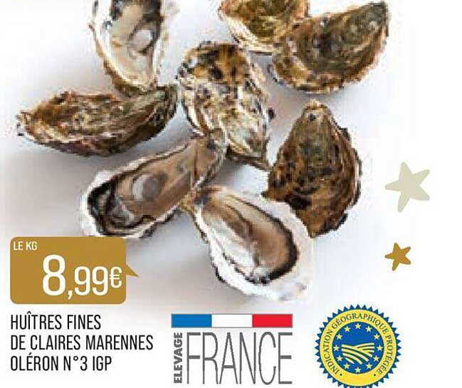 huîtres fines de claires marennes oléron n°3 igp