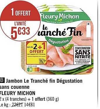 jambon le tranché fin dégustation sans couenne fleury michon