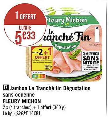 Jambon Le Tranché Fin Dégustation Sans Couenne Fleury Michon