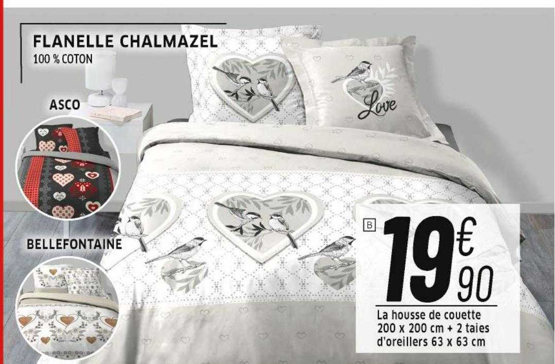 la housse de couette 200 x 200 cm + 2 taies d'oreillers 63 x 63 cm flanelle chalmazel