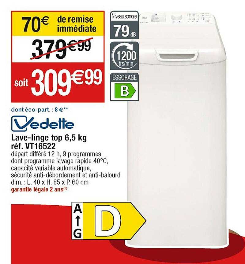 lave-linge top 6,5 kg vedette