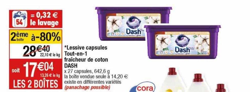 lessive capsules tout-en-1 fraîcheur de coton dash