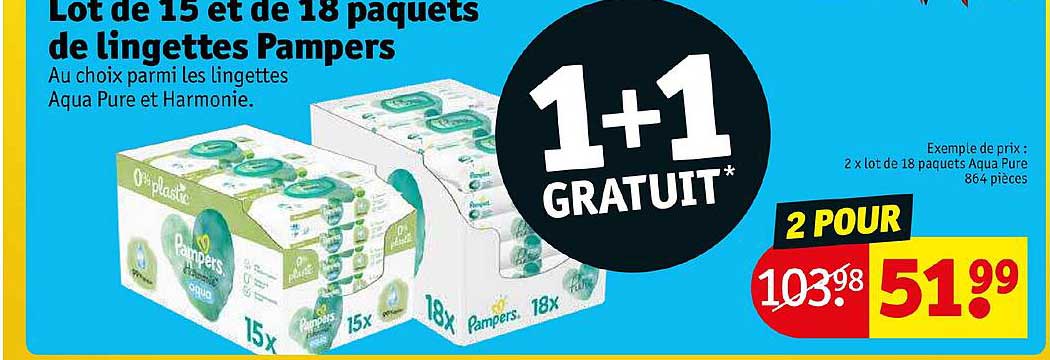 lot de 15 et de 18 paquets de lingettes pampers