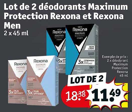 lot de 2 déodorants maximum protection rexona et rexona men