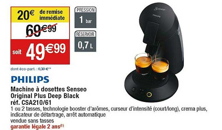 machine à dosettes senseo original plus deep black philips