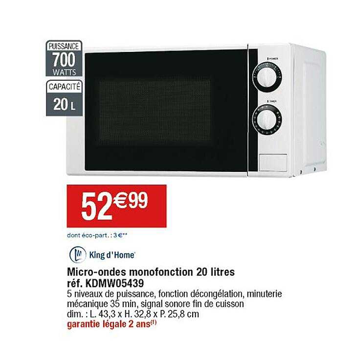 micro-ondes monofonction 20 litres king d'home